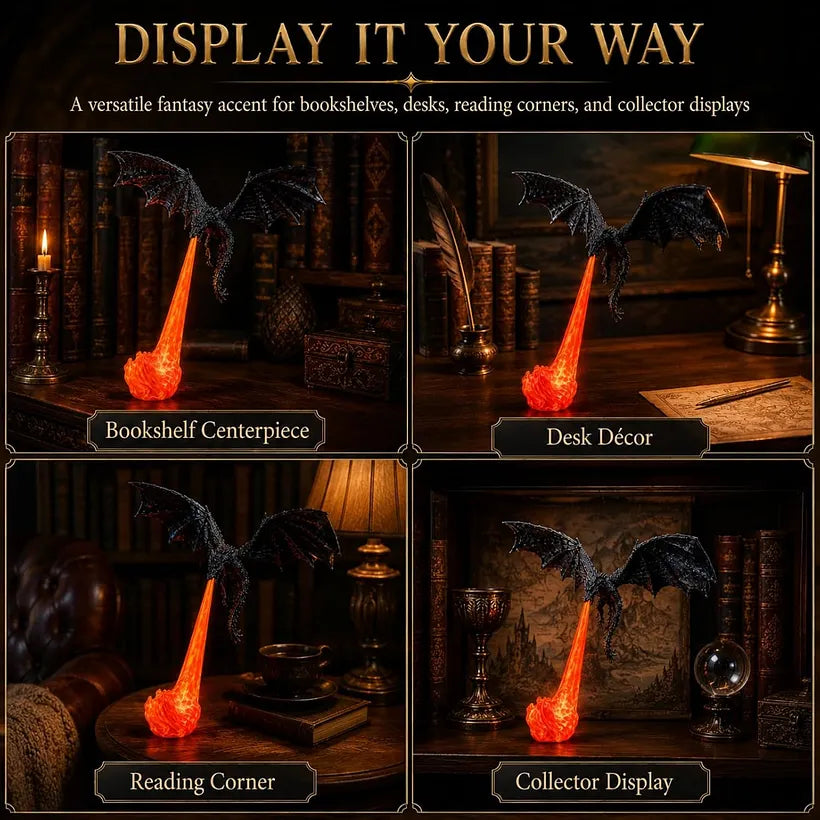 🔥Fire Breathing Flying Dragon Ornament | Gothic Fantasy Home Decor for Bookshelf, Desk & Halloween Display