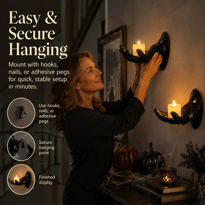 👻Halloween Ghost Hand Wall Candle Holder｜Spooky Creepy Wall Mounted Hand Sconce for Haunted House Party Home Decor🕯️