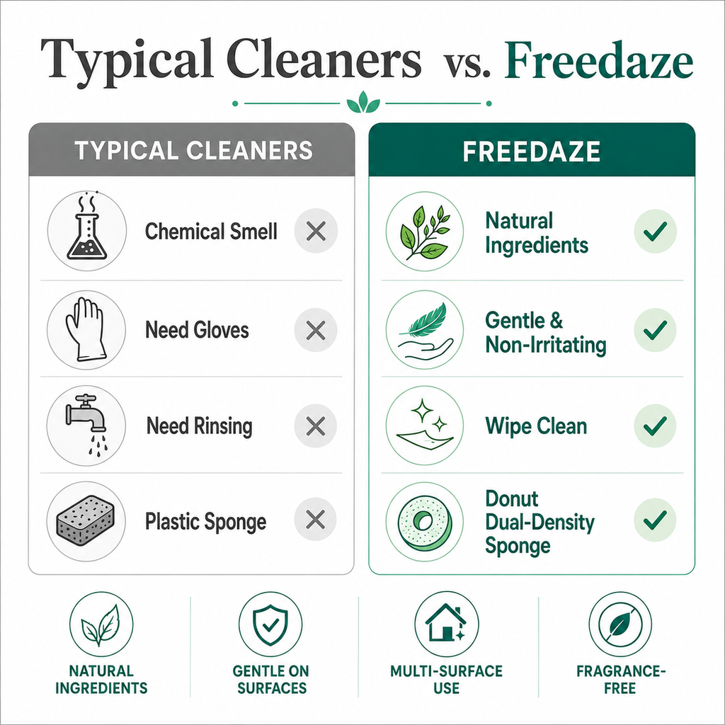 Freedaze Natural All Purpose Cleaning Paste – Shell Powder & Coconut Oil, No Added Fragrance, with Donut Sponge