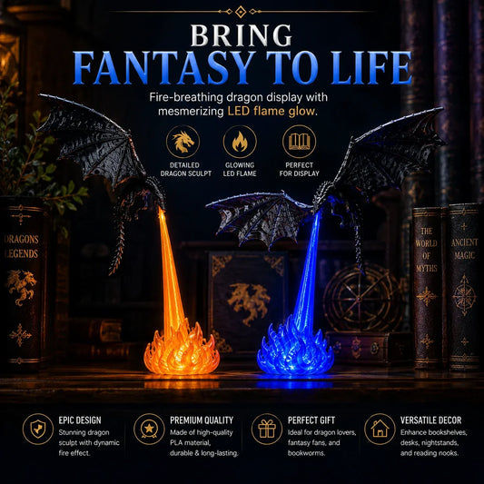 🔥Fire Breathing Flying Dragon Ornament | Gothic Fantasy Home Decor for Bookshelf, Desk & Halloween Display