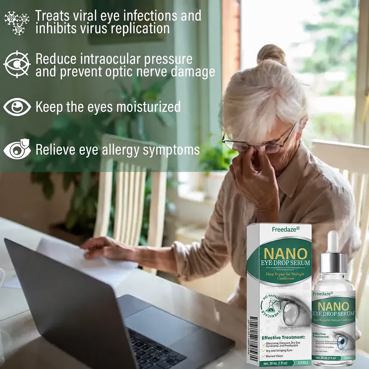 👩‍⚕️Freedaze® Nano Eye Drops Serum ✅FDA Approved(Suitable for presbyopia, dry eye syndrome, glaucoma, and cataracts) 🌷