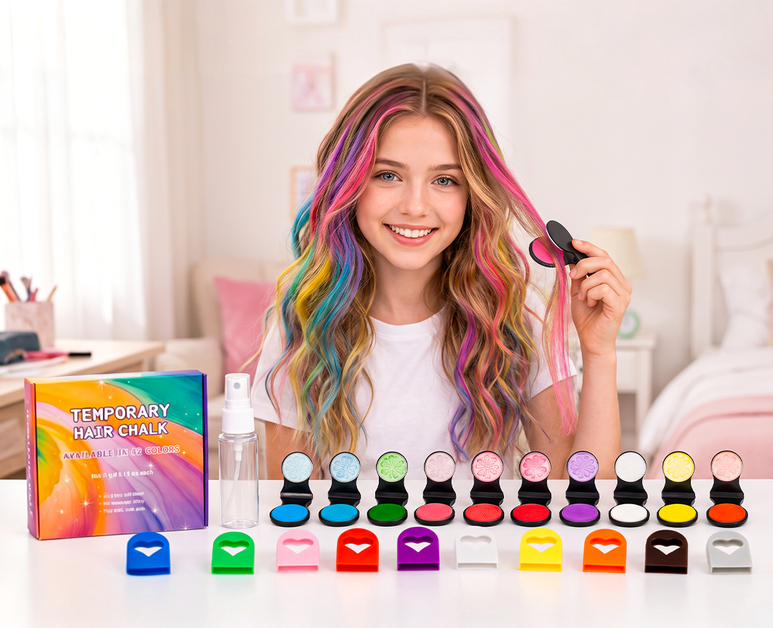 🎨 Temporary Hair Chalk Set｜Wash‑Out Non‑Toxic Color for Party & Halloween ✨