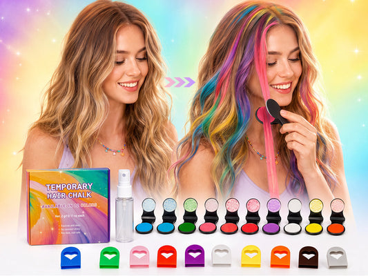 🎨 Temporary Hair Chalk Set｜Wash‑Out Non‑Toxic Color for Party & Halloween ✨